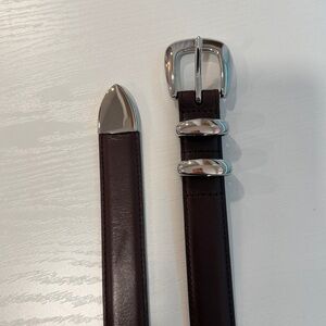 Brown Leather Belt with Silver Buckle